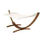 CHARLES BENTLEY Large 3M Hammock, With Larch Wooden Arc Stand, For One Person, Adjustable Hammock Height, In Cream, Free Standing, No Tree, Canvas Fabric, Swing Seat, Cotton, Polyester (310x129x120cm)