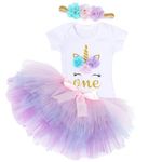 Eledobby Unicorn First Birthday Outfit Toddler Girl Tutu Skirt For Girls Party Gown One Year Unicorn Outfit Headband Purple