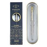 Parker Classic Stainless Steel Gold Trim Ball Pen| Ink Color - Blue | Perfect For Corporate Use | Elite Pen For Professionals