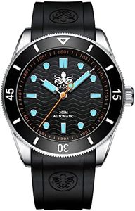 PHOIBOS Automatic Men's 300m Diver Watch with Black Wave Patterned Dial and Rubber Strap Wave Master PY009CR