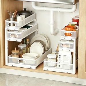 2 Pack Under Sink Organizer, 3-Tier Pull Out Kitchen Cabinet Organizer