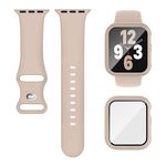 3-in-1 Compatible for Apple Watch Band 40mm 41mm 44mm 45mm and Case with Screen Protector, Soft Silicone Sport Strap Bands and Protective Cover with Tempered Glass for iWatch Series 9 8 7 SE 6 5 4