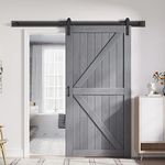 FREDBECK 42in x 84in Sliding Barn Wood Door Slab Assembly with 7FT Barn Door Hardware Kit Included,Gray