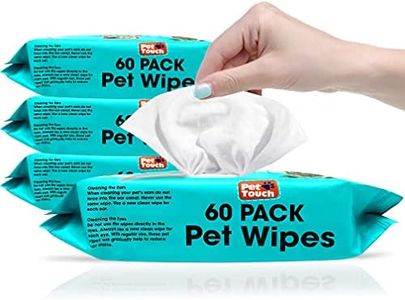 Pet Touch X 60 Pack All Purpose PET WIPES for daily Cleaning of your Dogs and Cats Deodorizing ALCOHOL FREE and WET Moist Dog Paw Cleaner & Dog Ear Cleaner Wipes Pack (240 Wipes)