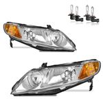 KarSpareHub Headlights Assembly for 2006-2011 Honda Civic 4-Door Headlamp Replacement Chrome Housing Driver & Passenger Side