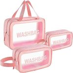 INOVERA (LABEL) 3 Pieces Makeup Organizer Bags - Travel Cosmetic Toiletry Storage Pouch - Water-Resistance Travelling Washbags Vanity Kit for Women, Girls (Rose Gold)