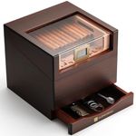 GLENCREAG FT-2041 Cigar Humidor Box for 85 Counts, See-Through Design with Spanish Cedar Lining & Divider, Digital Hygrometer, Accessory Drawer & Humidifier, Gift for Cigar Lovers