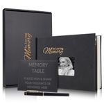 Funeral Memory Book, Leather Hardcover Funeral Guest Book with Gold Engraving, Guestbook for Celebration of Life Memorial Service, Book of Condolence with Memory Table Card Sign and Pen, 10.3" x 7.9"