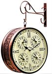 Vintage Clock Handcrafted Double Side Clock with World Time & English Numbers 1 Year Warranty (12 Inches Size, Rose Gold Finish, Floral Design, VC-65471)