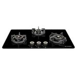 Faber 75Cm 3 Burner Hob|Auto Electric|Built-In Or Hobtop|Flame Failure Device|Cast Iron Pan Support|Glass Finish|Metal Knobs|Warranty 5 Years On Glass And Valves|Hob Experia Ht753 Alu Ai Ffd,Black