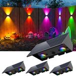 4 Pack Color Changing Solar Powered Fence Lights Outdoor for Halloween Decorations, Spider Web, Pumpkin, Bat Wall Decor, LED Waterproof Yard Lamp Ambient Lighting for Deck Railing, Wall, Patio, Porch