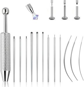 Piercing Taper Ball Grabber Tool for Changing Jewelry - 14G 16G 18G 20G Stainless Steel Flat Back Earring Applicator Tool Piercing Kit for Ear/Nose/Eyebrow/Tongue/Navel/Nipple/Lip (Set Thread + Threadless (14G 16G 18G) + Ball Grabber Tool)