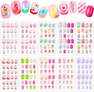 240 Pieces Fake Nails for Kids Girls Artificial Kids Press on Nails Full Cover Short Acrylic Stick On Nails False Nail Tips Kit for Children Little Girls Nail Art Decoration (Sweet girl)