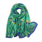 KAVINGKALY Spring Collection Peacock Pattern Scarves and Wraps Satin Head Scarf Women Lightweight Silk Shawls for Lady's Gift