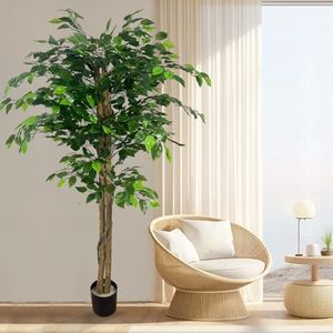 Perdisheng Artificial Ficus Tree 5.2ft, Faux Plant Fake Silk Trees with Sturdy Plastic Nursery Pot, Faux Ficus Trees for Indoor Outdoor House Living Room Office Garden
