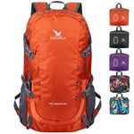 POKARLA 40L Foldable Rucksack Travel Hiking Daypack Durable Lightweight Walking Camping Folding Sports Outdoor Backpack Water Resistant Ultra Lightweight Packable Carry On Bag Unisex Orange