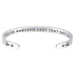 Fesciory Inspirational Bracelets for Women,Stainless Steel Engraved Personalized Positive Mantra Quote Keep Going Cuff Bangle College Graduation Encouragement Gifts for Her(Awesome)