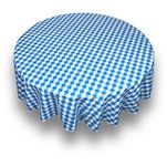 Carnation Home Fashions Picnic Check Round Vinyl Flannel Backed Tablecloth, 70", Blue/White