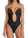 SHAPERIN Womens Backless Bodysuits Deep V Neck Shapewear Thong Bodysuit Push Up Bra Strapless Body Shaper Underwear for Party Wedding, Black, S