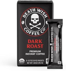 Death Wish Coffee Instant Dark Roast Coffee Packets, Bold & Intense Blend of Arabica & Robusta Beans, USDA Organic, 8 Count