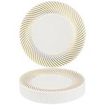 MATANA 80 Premium White Plastic Dessert Plates with Gold Rim, 18cm / 7 Inch - Elegant & Reusable Small Side Plates, Starter Plates for Weddings, Birthdays, Picnic, BBQ, Parties