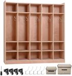 Garvee 5-Section Classroom Coat Locker, 15 Cubbies for Classrooms with Anti-tip Anchors, Daycare Cubby with 4 casters, 5 Hooks and 2 Storage Boxes, for Home/School/Kindergarten