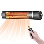 Electric Patio Heater Wall Mounted Infrared In/Outdoor Heater for Garage Backyard Decks，1500w Fast Heater Adjustable Setting with Remote Control,3 Heat,Waterproof,Instant Warm,Easy Install Black