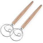 Pack of 2 Danish Dough Whisk Wooden Handle Mixer Bread Baking Tools for Cake Dessert Bread Pizza Pastry Food Biscuits Kitchenware Tool Stainless Steel Ring 13.5 Inches