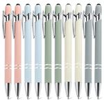 SHIBASHAN Ballpoint Pens with Stylus Tips，10 Pcs Retractable Metal Stylus Pen for Touch Screens, 1.0 mm Black Ink(Morandi color)