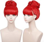 Probeauty Red Short Curly Wig for Women Miss Heat Resistant Synthetic Cosplay Wig for Halloween Costume Party (Wig+Buns+Wig Cap)