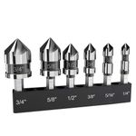 SQLMLZ 6 Pieces Countersink Drill Bit Set for Metal,M35 Cobalt Countersunk Bits 82 Degree 5 Flute,1/4 Inch Hex Shank Countersunk Bit Set 1/4”5/16” 3/8” 1/2” 5/8” 3/4” Set with Bit Holder