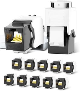 AMPCOM CAT6 RJ45 Keystone Jack - Reusable UTP Ethernet Wall Jack with Adjustable Ratchet Lock Design, No Tool and Zip Tie Required - 50u Gold Plated - Black (12-Pack)