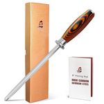 TUO Honing Steel for All Kitchen Knives Daily Sharpening Maintenance - High Carbon German Stainless Steel with Pakkawood Handle - 9-inch Sharpening Rod with Case - Fiery Phoenix Series