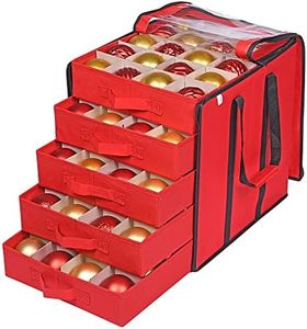 ProPik Christmas Ornament Storage Boxes with Dividers - 5 Separate Trays - Ornament Holder - Keeps 100 Holiday Ornaments - Durable Carrying Bag Handles Organizer Storage Box (Red)
