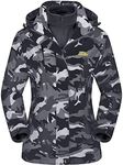 TACVASEN Women's Waterproof Fleece Jacket Outdoor 3 IN 1 Ladies Coat Skiing Snow Hooded Jackets Camo Black