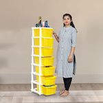 PARASNATH Boxo 7 Layer Multi-Purpose Modular Drawer Storage System for Home & Office with Trolley Wheels & Anti-Slip Shoes (Hight 135 cm x Width 38 cm x Length 30 cm)Made In India (Yellow)