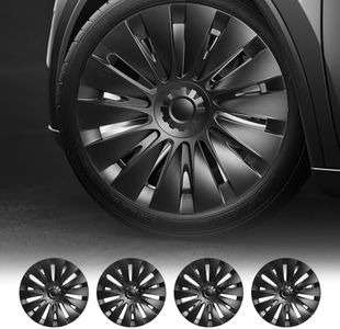 Wheel Covers Compatible with Tesla Model Y (Juniper) 2025–2026, 19-Inch Hubcaps – AeroSport C Style, Matte Black, with Center Caps, Easy Clip-On Installation, 4PCS(Refreshed Juniper Only)