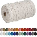 XKDOUS Beige Macrame Cord 4mm x 109yards, Colored Macrame Rope, Cotton Rope Macrame Yarn, Colorful Cotton Craft Cord for Wall Hanging, Plant Hangers, Crafts, Knitting