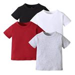 OPAWO Unisex Infant Baby Crew Neck T-Shirt 4 Pack Toddler Short Sleeve Solid Color Tees Shirts for Boys Girls 6 Months-5T, Black/White/Gray/Red, 18-24 Months