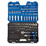 Draper 149 Piece Metric Socket And Socket Bit Set - 1/4", 3/8" And 1/2" Sq. Dr. - 16461 - Chrome Vanadium Steel - Blue - ‎Satin Finish