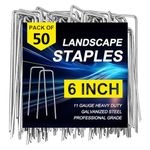 6 Inch Landscape Sod Staples, 11 Gauge Garden Stakes Anti-Rust Galvanized Lawn Stakes Garden Securing Stakes/Spikes/Pins/Pegs for Anchoring Landscape Fabric(50 Pack)