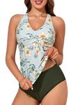 MiYang Women's Tankini Swimsuit Tummy Control Twist Front Criss Cross Two Piece Bathing Suit, Pistachio Lily, XX-Large