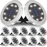 Otdair Solar Ground Lights, 8 LED Outdoor Solar Disk Lights, Waterproof In-Ground Lights, Solar Garden Lights, Landscape Lights for Pathway, Yard, Deck, Patio, Walkway, 12 Packs