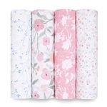 aden + anais Swaddle Blanket, Boutique Muslin Blankets for Girls & Boys, Baby Receiving Swaddles, Ideal Newborn & Infant Swaddling Set, Perfect Shower Gifts, 4 Pack, Mon Fleur