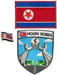 A-ONE 3 PCS Pack- The Arc of Reunification Shield Patch+North Korea Flag Lapel Pin and Patch, Patriotic Badge Set, Metal Brooch for Suits and Shirts, Exchange Gift, Iron on Sew on Patch NO.336B