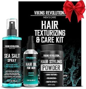 Viking Revolution Sea Salt Spray for Hair Men (8fl oz), Hydrating Hair Oil for Men with Vitamin E (3.38fl oz) and Styling Powder (1oz) - Mens Styling Texturizing Kit