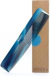 WAVEY Quality Hair Comb for Men and Women, Recycled Ocean Plastic, 7 Inches length perfect for home and travel, Wide and Fine Tooth for thick, thin, wavy, straight and curly hair styling - BLUE