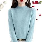 KURTIK Cashmere Sweaters for Women, New 100% Cashmere Long Sleeve Crew Neck Soft Warm Pullover Knit Jumpers for Women Trendy, Solid Color Cashmere Sweater, Cashmere Jumpers Ladies (Blue,M)