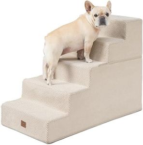 EHEYCIGA Dog Stairs for High Bed 25”H, 5-Step Extra Wide Dog Steps for Bed, Pet Steps for Small Dogs and Cats, Non-Slip Balanced Dog Indoor Ramp, Beige