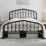 Yaheetech 4ft6 Double Bed Frames Metal slatted Bed Base with Crown-inspired Design Headboard/Spacious Under-bed Storage Black